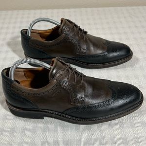 Ecco Brown & Black Leather Wingtip Oxford Dress Shoe EXTRA WIDE size 8 US 40 EU